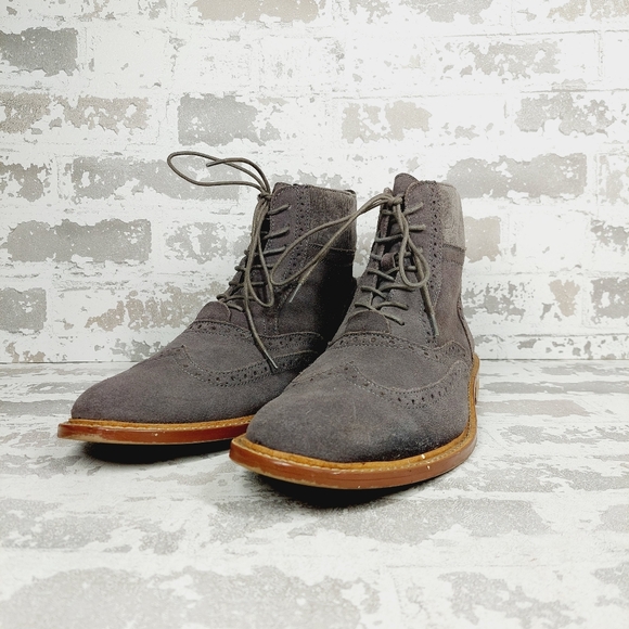 Original Penguin Men's Brogue Gray Wingtip Chukka Engineer Boots A579 - Picture 2 of 12